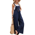 Detail of dark blue wide-leg overalls with waist pleats and natural linen texture - 3XL / Dark Blue
