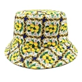 Detail of bohemian bucket hat showing lemon and daisy prints on thick cotton canvas - M (56-58cm) / Retro Court Lemon Daisy Pattern (6#)