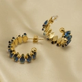 Golden C-shaped hoop earrings with emerald green marquise stones on champagne satin - Marquise Cut Blue (370-Blue)
