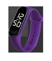 Digital sports watch with purple silicone strap and black LED touch screen showing 12:50 - Purple