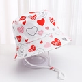 Kids breathable white bucket hat with red heart print and adjustable chin strap - Red Love Heart