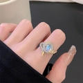 Detailed view of an open ring featuring a golden dragon design and a central color-changing gem - Adjustable Open / Dragon Shaped Color Changing Style (JZ4499)