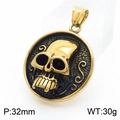 Colgante de medallón de calavera en oro vintage con ojo de diablo, diámetro 32 mm - Medalla Redonda de Calavera en Filigrana Dorada (KP130527-TGX)