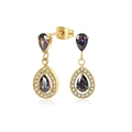 Golden titanium steel teardrop earrings with iridescent stones and pavé zircons - One Pair / Gold-Tone Colorful Zirconia