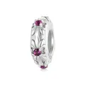 S925 sterling silver fleur-de-lis charm bead with purple gemstones for bracelets - Hollow Flower Pink Stone (SCC2756)