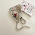 Beige hand-knitted flower earflaps beanie with ties for winter warmth and protection - Beige