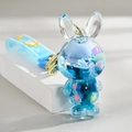 Blue rabbit acrylic liquid quicksand keychain with colorful beads and golden ring - Gradient Rope + Colorful Bead Milk Tea Cup / Rabbit with Strap [Blue]