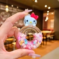 Μπρελόκ Hello Kitty ντόνατ με άμμο, χάντρες μακαρόν και λευκές νιφάδες χιονιού σε γκλίτερ - Φωσφορίζοντα PVC Ντόνατ / 1 Τεμάχιο (Χωρίς Μπρελόκ) / Ροζ