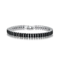 Silver tennis bracelet with 2.5x5mm rectangular black zircon stones and secure clasp - 17cm / Silver+Black Stone