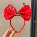 Red Christmas bear headband with gold Merry Christmas lettering and holly leaf decor - 20# Star Bow Headband (KA0545)