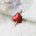 Drip oil red heart pendant with silver nail through center on soft white fabric - 13-Silver Red Heart Pierced