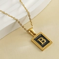 Collier en acier plaqué or 18K avec pendentif lettre B rectangulaire en huile noire - Lettre B