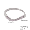 Wavy stainless steel ring in 18k gold plating with pink zircon inlay size 7 - US 7 / Steel Color Purple Zirconia