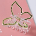 Elegant transparent butterfly hair claw with green rhinestones and golden spring detail - 6# Green Rhinestone Butterfly Claw