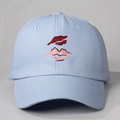 Light blue cotton baseball cap with artistic red lips embroidery and adjustable fit - One Size / Sky Blue