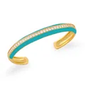Bracciale rigido aperto dorato bohémien con smalto blu e pietre di zircone lucide - Blu scuro