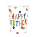 White birthday paper cup with colorful polka dots and Happy Birthday text design - Paper Cup