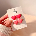 Set of four matte pink heart-shaped hair clips on gold duckbill clips for girls - Matte 3D Heart / Pink Heart 2-Pack