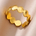 18K gold-plated stainless steel seashell ring featuring a textured continuous shell band - Gold Chain Shells (JZ5325G)