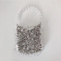 Bolso de lujo para mujer hecho con cuentas de acrílico transparentes y gotas de cristal - Gota de agua plateada con correa de hombro