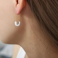 Safety pin design gold-plated earrings with white enamel U-shape pendant for women - White/Gold