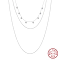 Three-layer s925 sterling silver necklace with heart zircon charms in silver - BQN09-3 Layer Heart / Silver