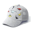 Detailed view of grey kids baseball cap with colorful dinosaur prints and mesh back - M (1-3 Years) / Grey Dinosaur Style 2