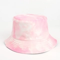 Detail of pink and white tie-dye cotton bucket hat with parallel stitched brim for sun protection - M (56-58cm) / Tie-dye Pink
