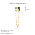 925 silver stud earring with blue zircon and golden chain pendant 0.33g weight - 925 Silver / Gold Color / Single Tassel (E4820)