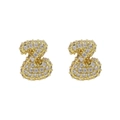 Bubble letter S earring in 18k gold plated brass with white zircon stones - Letter Z