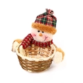 Christmas snowman woven basket with red green plaid hat for festive holiday candy storage - Plaid Snowman