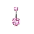 Piercing de ombligo con circonitas rosas y barra curva de acero inoxidable pulido - Estilo Engaste de Garras de Circonita Redonda Rosa (款式八 圆锆石款)