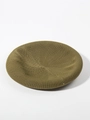Breathable olive green knitted linen beret hat with distinctive spiral knit texture - Adjustable / Matcha Green