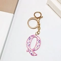 Golden keychain featuring letter Q with purple floral texture and lobster clasp - Letter Q (No Tassel)