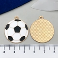 Pendentifs football avec émail noir et blanc et bordures en métal doré pour bijoux - Ballon de Foot Blanc (21718)