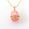 Pink enamel Easter egg pendant necklace with gold vintage pattern and white zircons - Rose Red