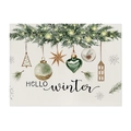 Mantel individual de lino navideño con ramas de pino y estampado de HELLO winter - 32*21cm (Algodón y Lino) / CD102-3(Hola Invierno Pinos)