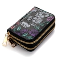 Portafoglio donna in pelle nera con goffratura floreale, doppia zip e blocco RFID - Fiore