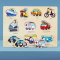 Educational wooden peg puzzle for toddlers featuring colorful transport theme vehicles - Transportation
