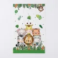 Close-up of zoo animal plastic gift bag with cartoon lion, giraffe, and handle - Return Gift Bag