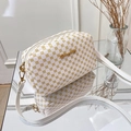 Elegant white square crossbody bag with yellow geometric pattern and gold chain strap - Diamond White