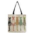 Cute canvas tote bag with five colorful patterned cats sitting and black handles - Five Sitting Cats