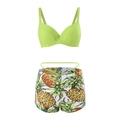 Zweiteiliger Damen-Badeanzug mit grünem Bikinioberteil und High-Waist-Shorts mit Ananasprint - Einheitsgröße (Cover-up) / Ananasdruck / Nur Überwurf