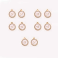 Set of 10 pink enamel round charms with crystal rhinestone border and gold H initial - Round Letter H (XH40927) / 10 Pieces Pack / Pink