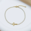 Lussuoso bracciale tennis dorato con ciondolo a croce in zirconi per donna elegante - Bracciale N. 4 (B0059)