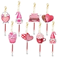8-piece set of pink Valentine DIY diamond painting keychains with gnome and heart charms - Style 7