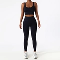 Ensemble de yoga noir respirant avec brassière à col en U et leggings de compression - 10/M / Pantalon à Double Épaule Noir Premium