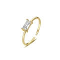 Adjustable 925 sterling silver ring with a rectangular clear gemstone in gold finish - White