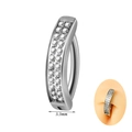 Silver 14G curved navel ring featuring double rows of clear cubic zirconia, 3.3mm width - 1.6x10mm / Double Row Pave Style