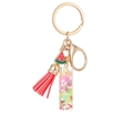 Watermelon fruit resin letter keychain with pink tassel and gold metal lobster clasp - Letter I